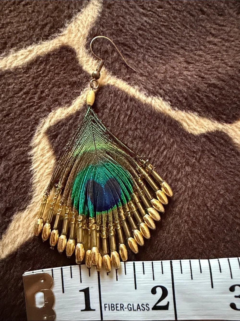 Gorgeous Vintage Peacock Feather and Hand  Beaded Earrings